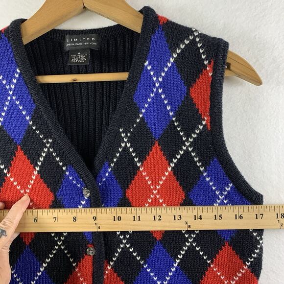 VTG The Limited Womens Y2K Argyle Sweater Vest Sz S/M Preppy Academia Old Money - Picture 3 of 8